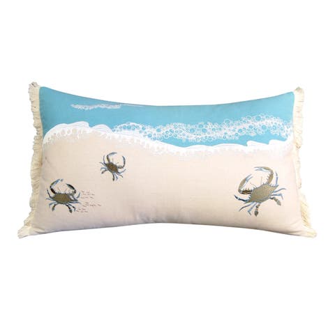 Crab with Waves Indoor Cotton Lumbar Accent Throw Pillow Decor