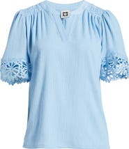 Anne Klein Lace Trim Crinkle Top