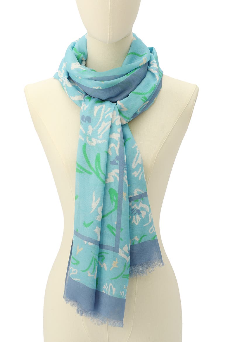 lively garden oblong scarf, Alternate, color, PRISTINE POOL