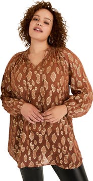 June + Vie Metallic Print Blouse