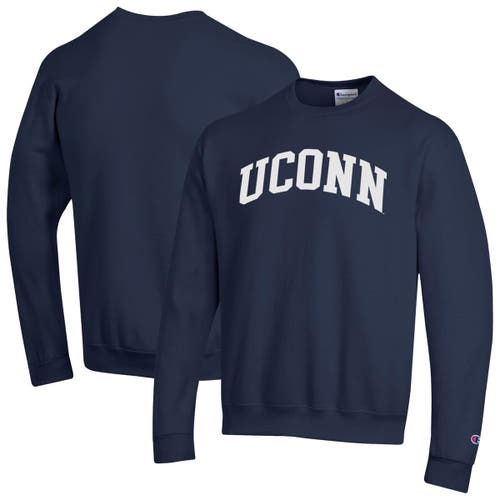 Champion Navy Uconn Huskies Basic Arch Fleece Pullover Sweatshirt In Blue