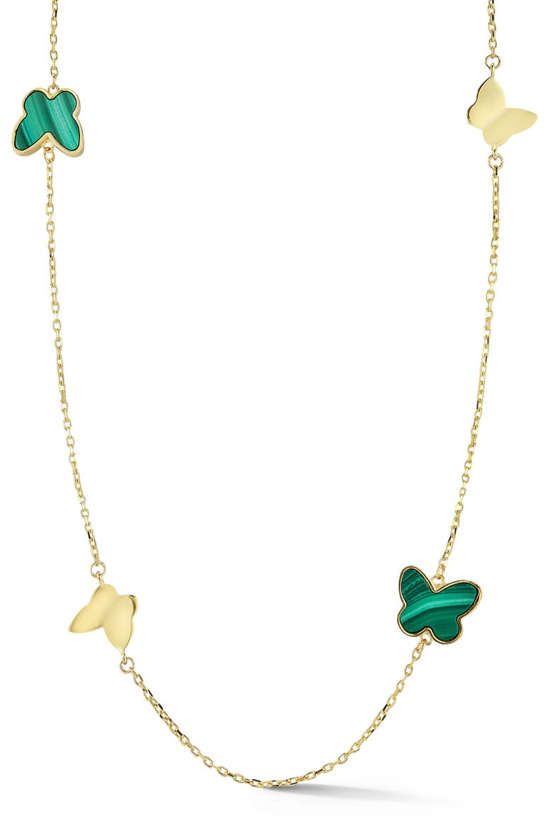 14K Gold Malachite Butterfly Station Necklace, Main, color, GOLD