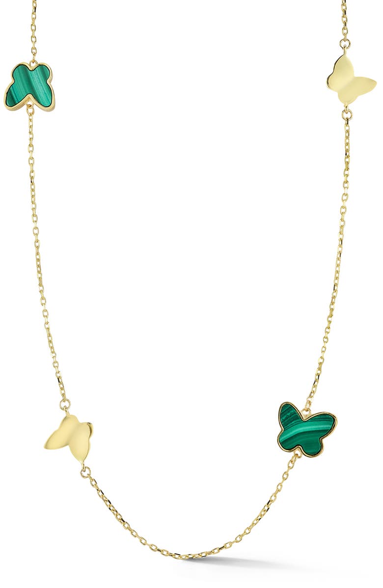 Ember Fine Jewelry 14K Gold Malachite Butterfly Station Necklace, Main, color,