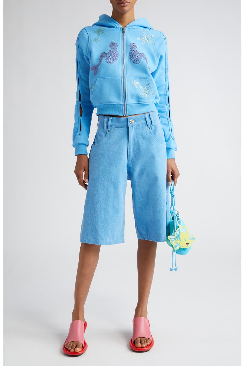 x Disney 'The Little Mermaid' High Waist Embroidered Denim Shorts (Nordstrom Exclusive), Alternate, color, BLUE