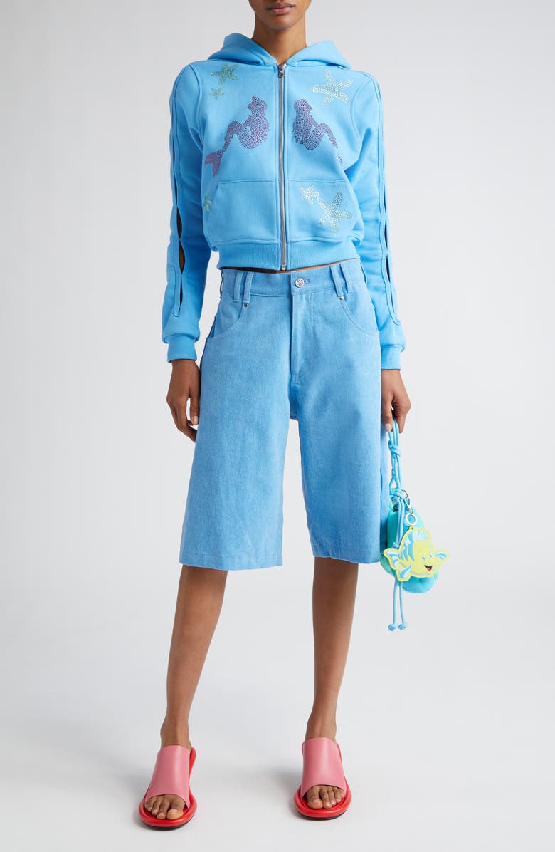 Marshall Columbia x Disney 'The Little Mermaid' Slash Cutout Rhinestone Embellished Cotton Zip Hoodie, Alternate, color, Blue