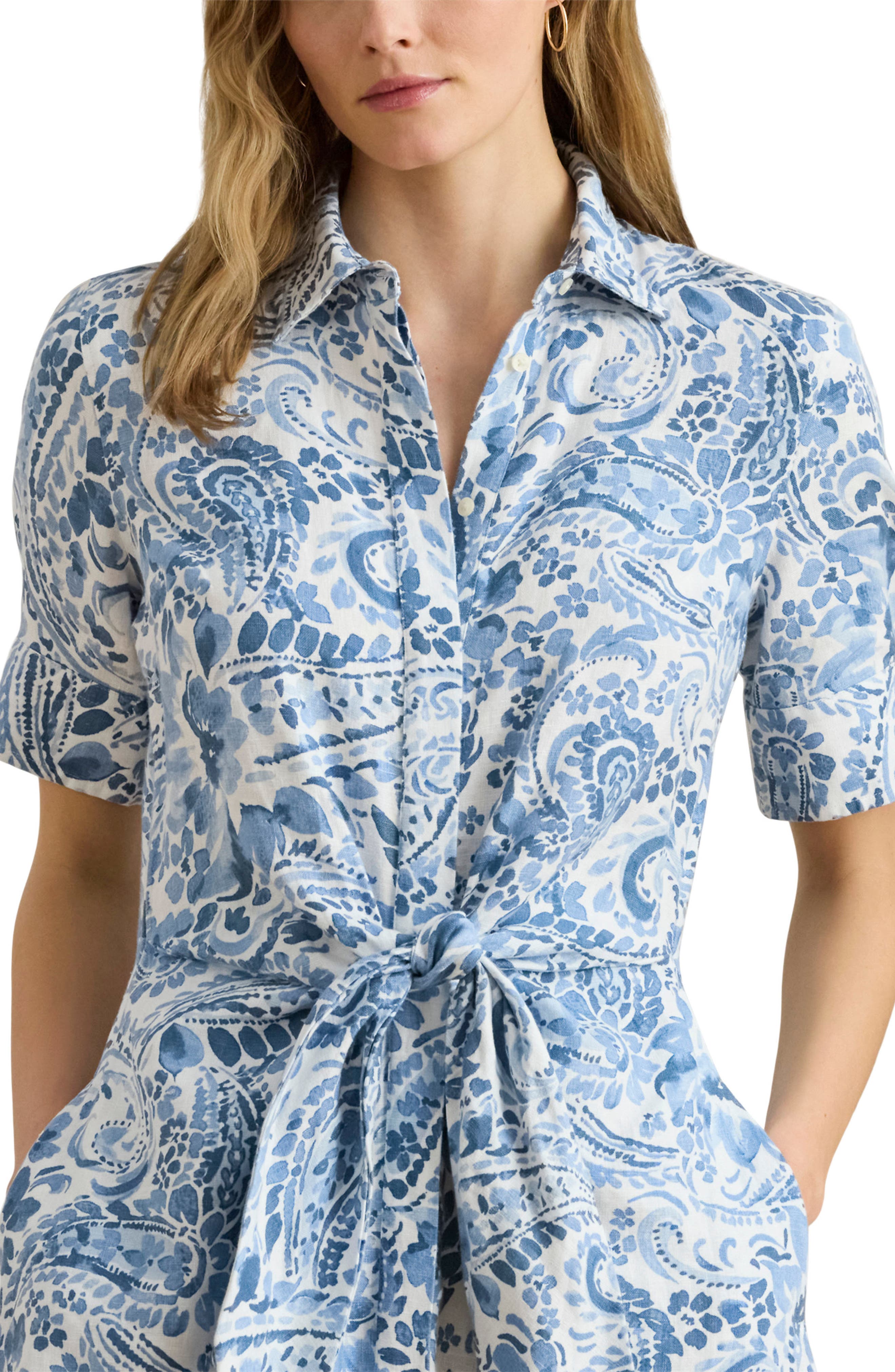 Paisley Print Linen Shirtdress (Women) | Nordstrom