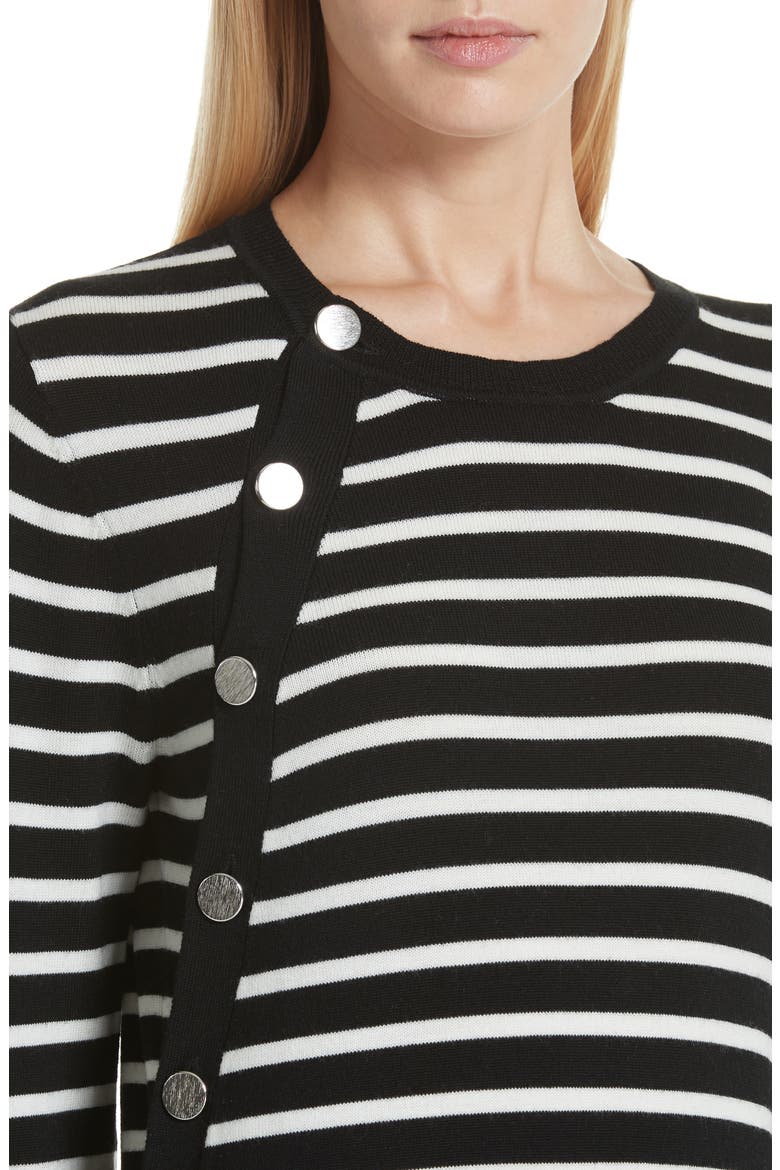 Stripe Button Side Wool Sweater, Alternate, color, BLACK / IVORY