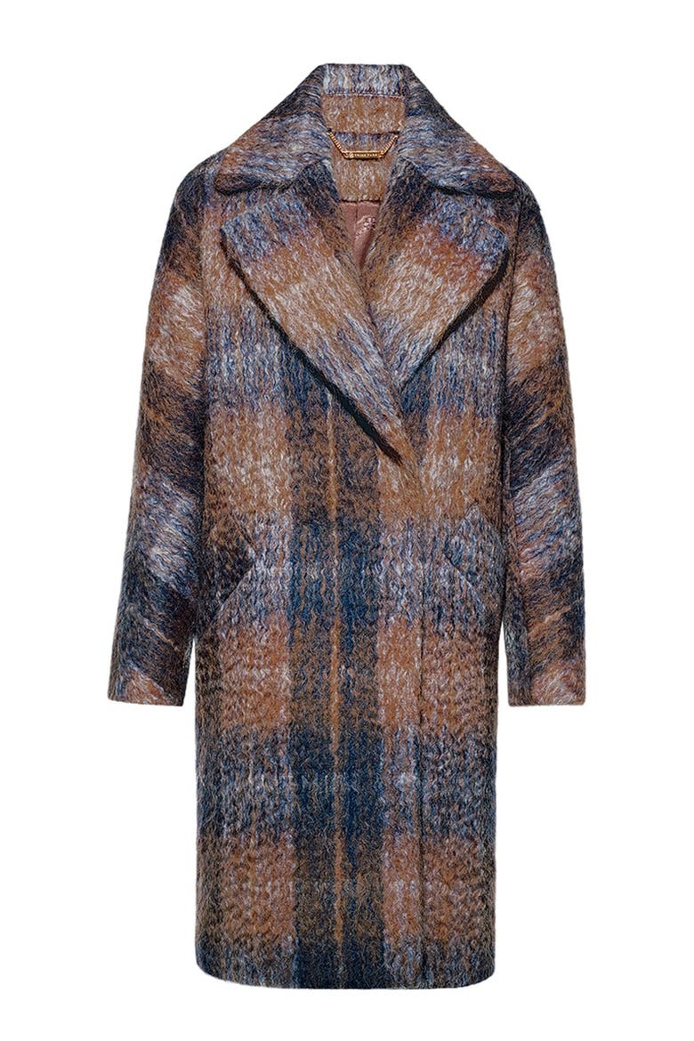 'Scarlett' Plaid Coat, Alternate, color, BROWN/ NAVY