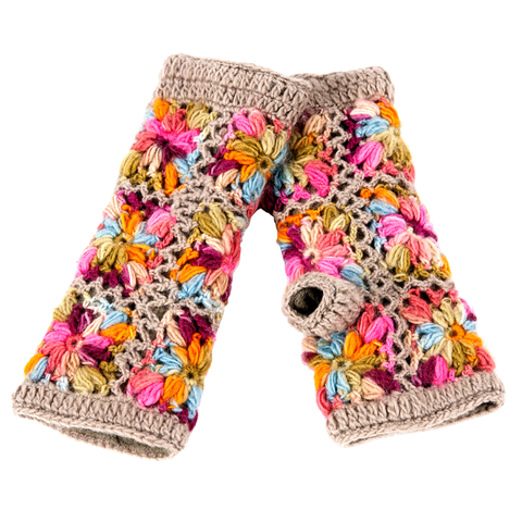 Multi Color Flower Crochet Handwarmers