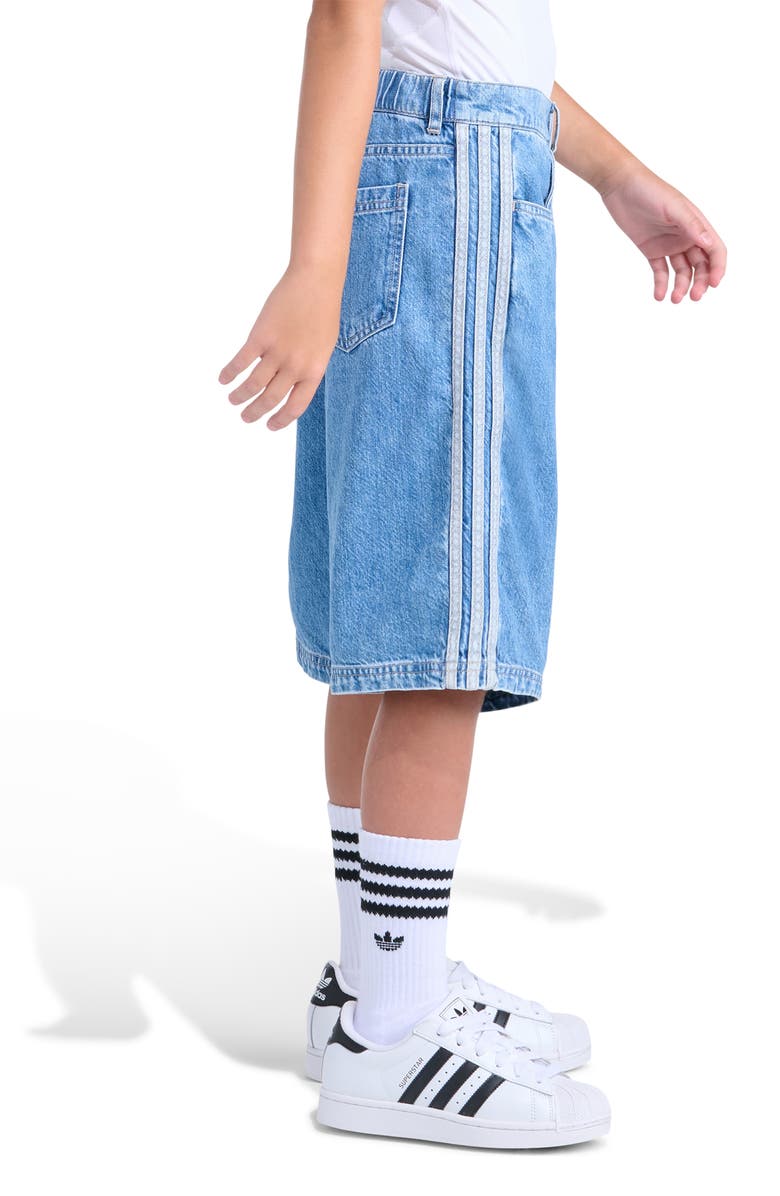 adidas Originals Kids' 3-Stripes Denim Shorts, Alternate, color, Medium Wash Denim