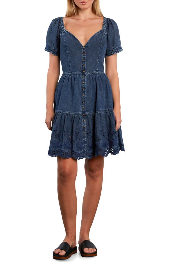 Ruby Eyelet Tiered Denim Midi Dress