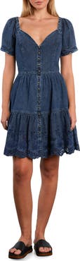 Wash Lab Denim Ruby Eyelet Tiered Denim Midi Dress