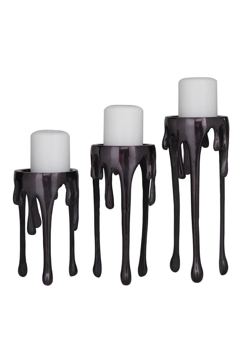 Set of 3 Melting Wax Pillar Candleholders, Main, color, BLACK