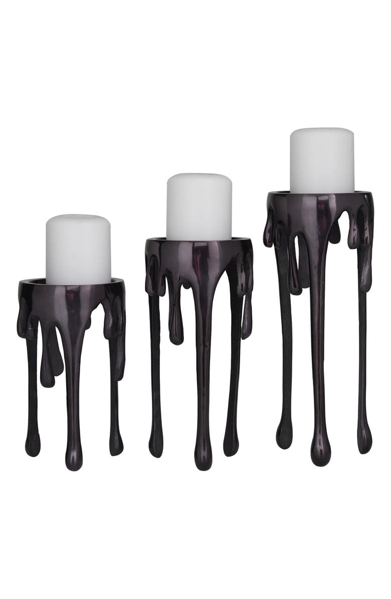 UMA Set of 3 Melting Wax Pillar Candleholders, Main, color, Black