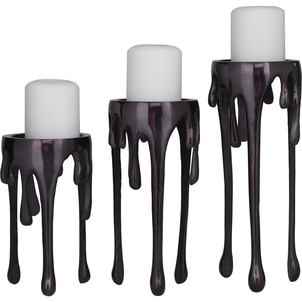 Uma Set Of 3 Melting Wax Pillar Candleholders In Black