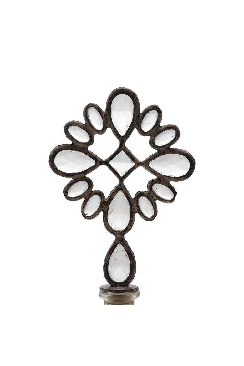 Large Decorative Glass Bottle with Zinc Alloy Stopper, Distressed Finish, Alternate, color, Silver