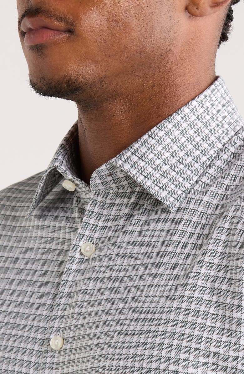 Nordstrom Trim Fit Check Premium Non Iron Cotton Button-Up Shirt, Alternate, color, Green Pine Ridge Grid