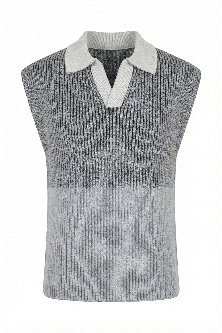 Colorblock Polo Collar Knit Vest, Alternate, color, Light Grey / Charcoal