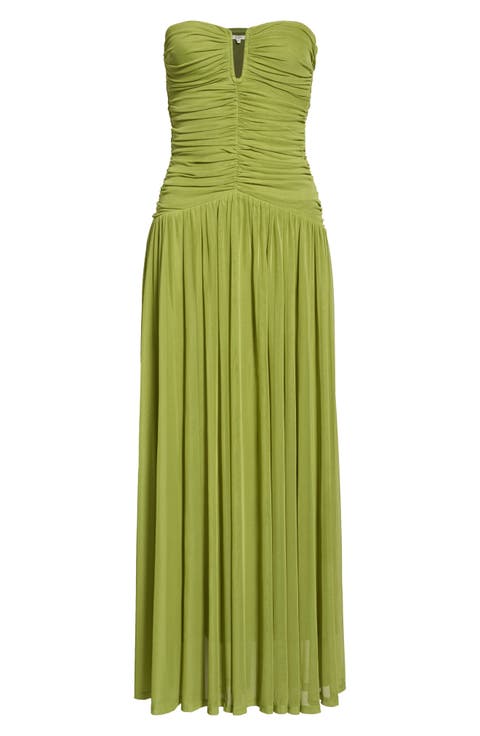 Beverly Ruched Strapless Chiffon Maxi Dress
