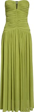 Nia Beverly Ruched Strapless Chiffon Maxi Dress