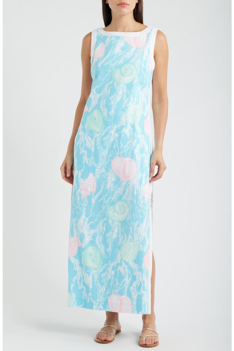 Eleanora Print Sleeveless Maxi Dress, Main, color, CAPRI BLUE OVERSIZED SHELDEN