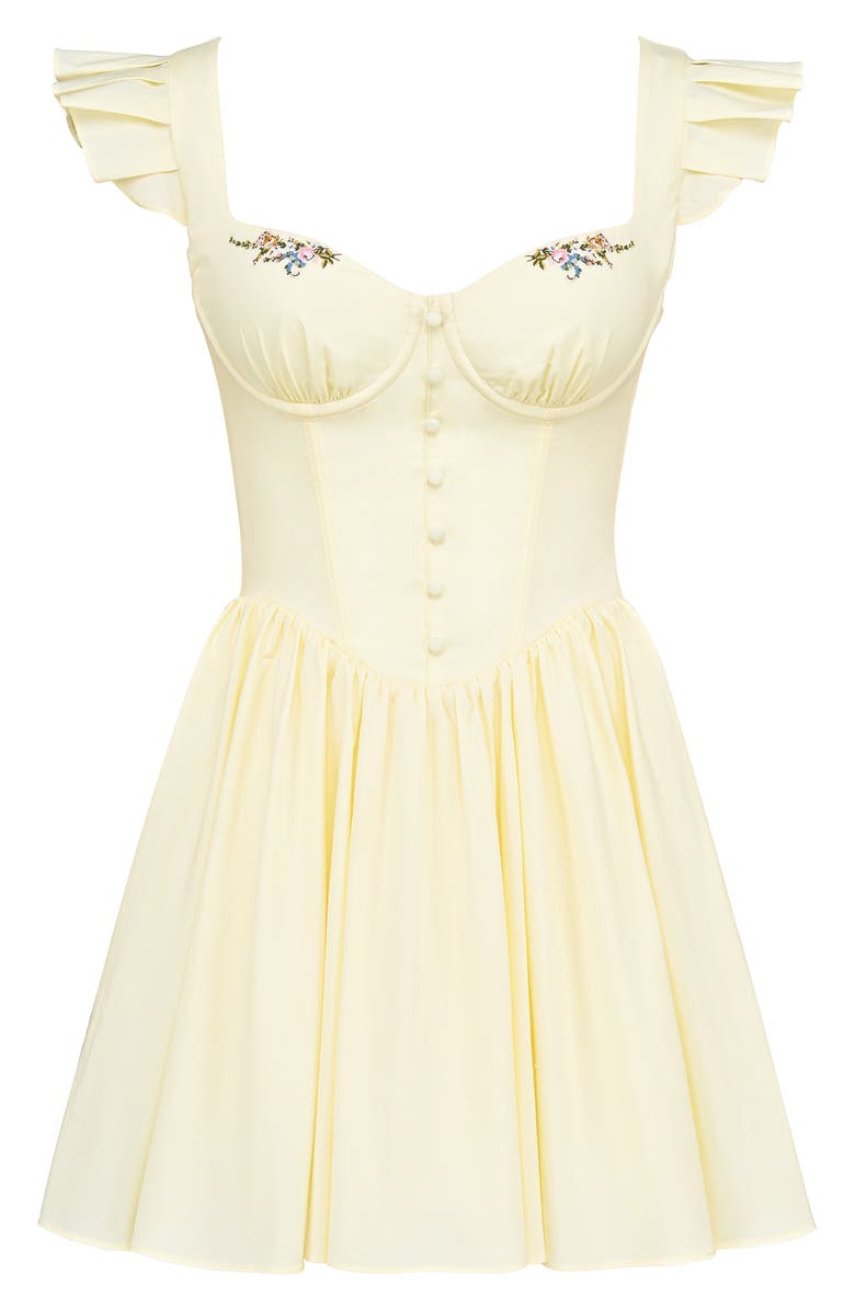 HOUSE OF CB Sisi Embroidered Stretch Cotton Minidress, Alternate, color, Lemon Icing