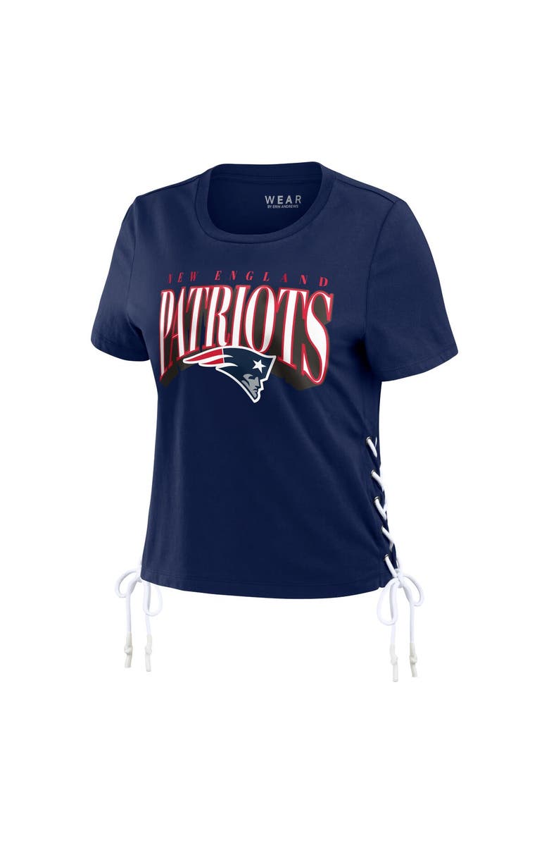 WEAR by Erin Andrews Women's WEAR by Erin Andrews Navy New England Patriots Lace Up Side Modest Cropped T-Shirt, Alternate, color, Navy