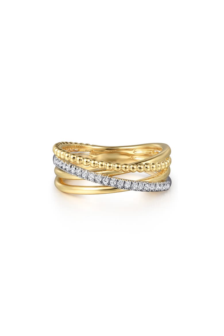 Bujukan Two-Tone 14K Gold & Diamond Crisscross Ring, Alternate, color, TWO TONE