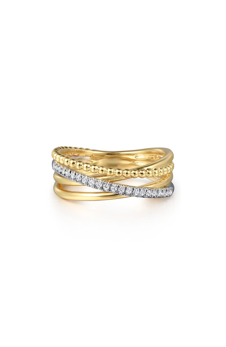 Gabriel & Co. Bujukan Two-Tone 14K Gold & Diamond Crisscross Ring, Alternate, color, Two Tone