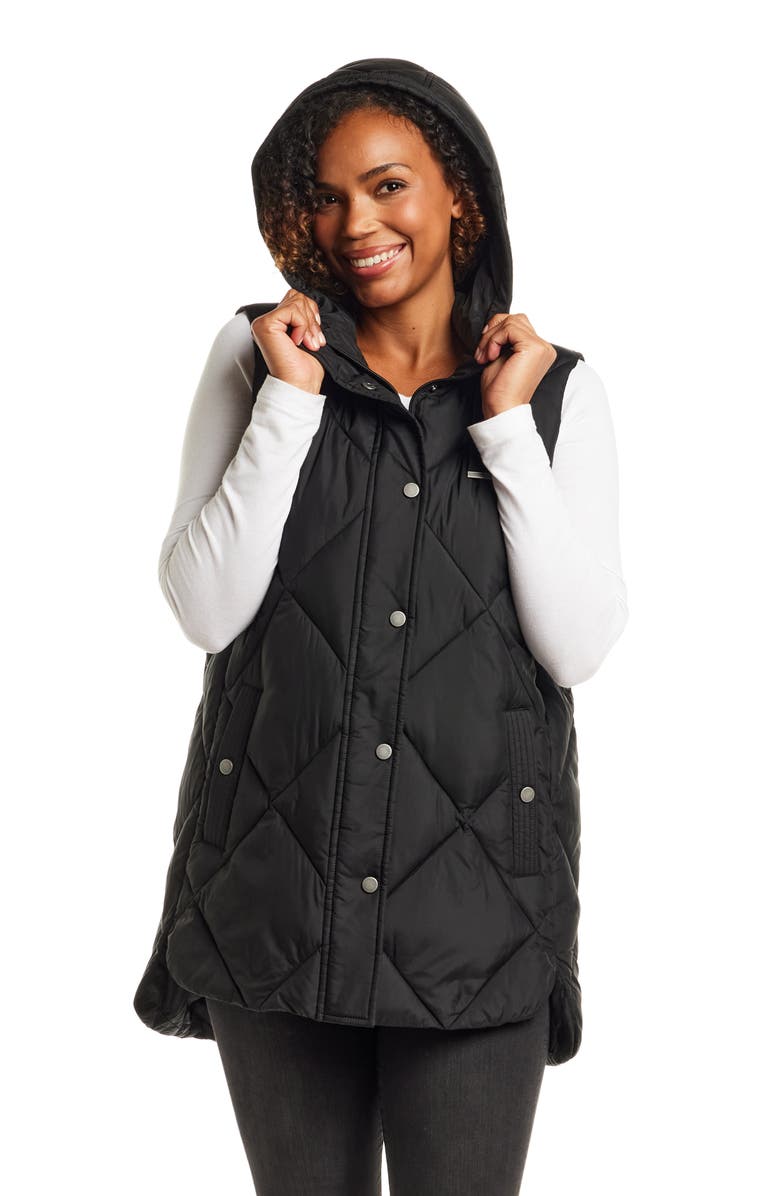 Gallery Water Resistant Quilted Hooded Vest, Alternate, color, Black
