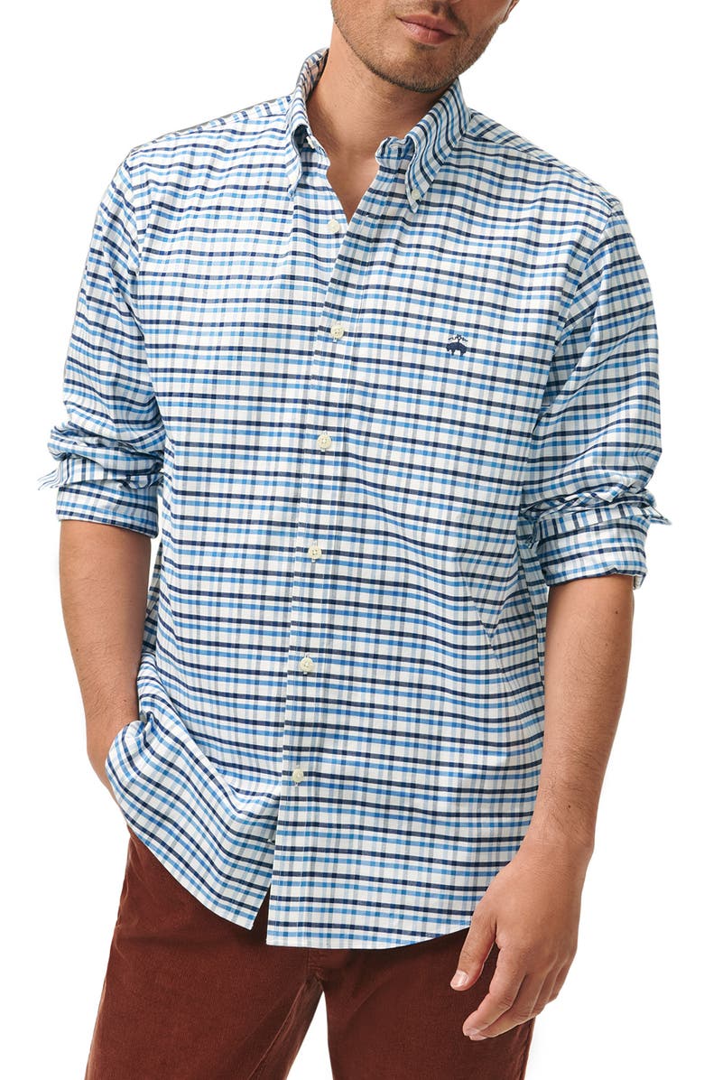 Brooks Brothers Non-Iron Check Cotton Stretch Oxford Cloth Button-Down Shirt, Main, color, 