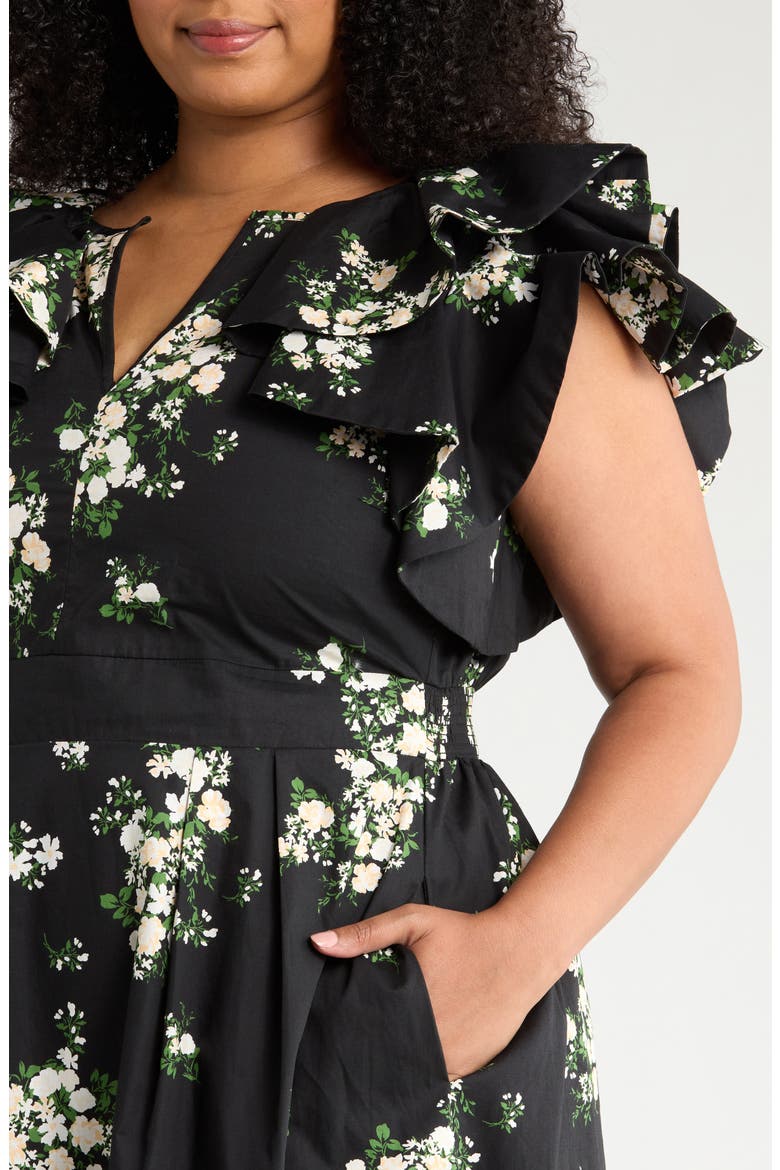 Emery Floral Santana Tie Back Cotton Midi Dress, Alternate, color, BLACK/ TAUPE