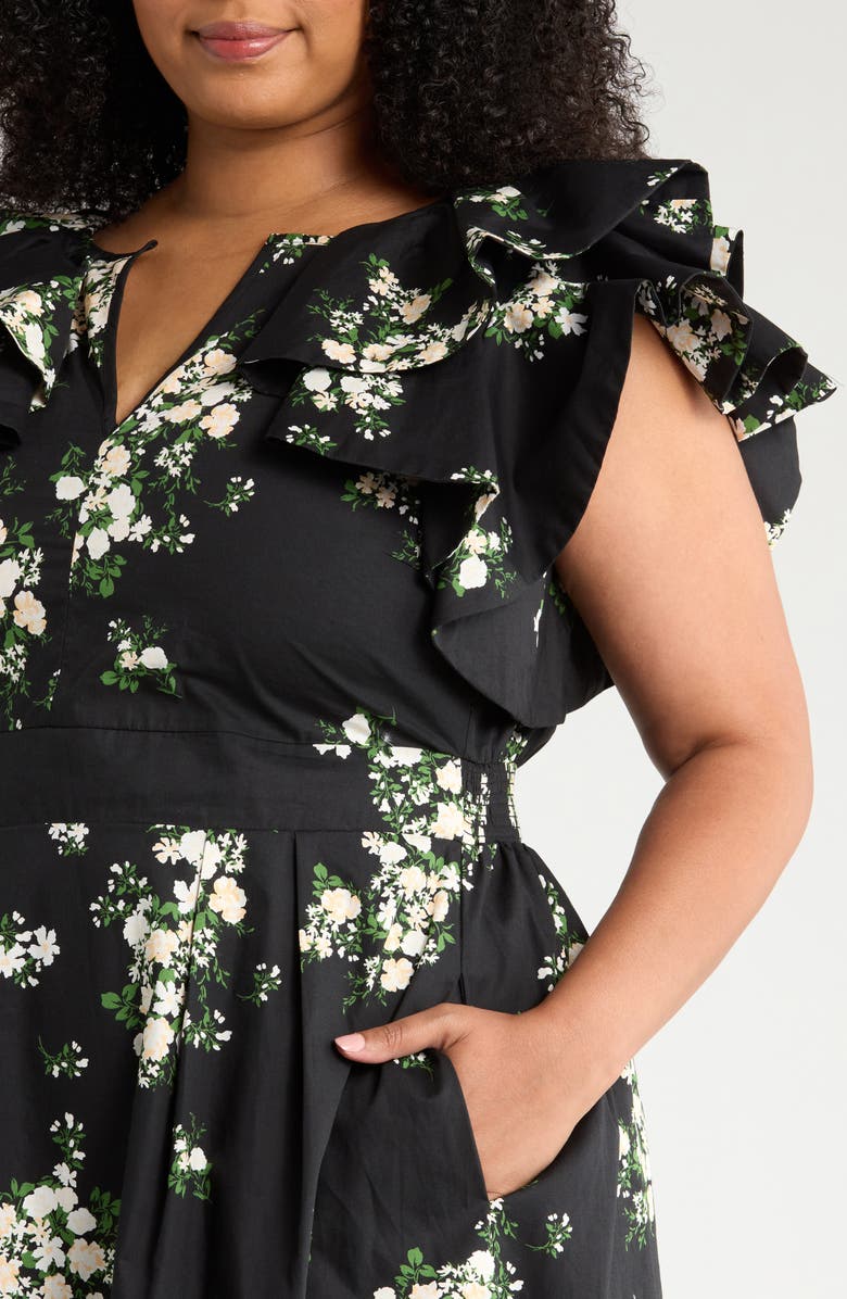 SUGARLIPS Emery Floral Santana Tie Back Cotton Midi Dress, Alternate, color, Black/ Taupe