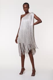 Karen Millen Asymmetric Draped Fringe Mini Dress
