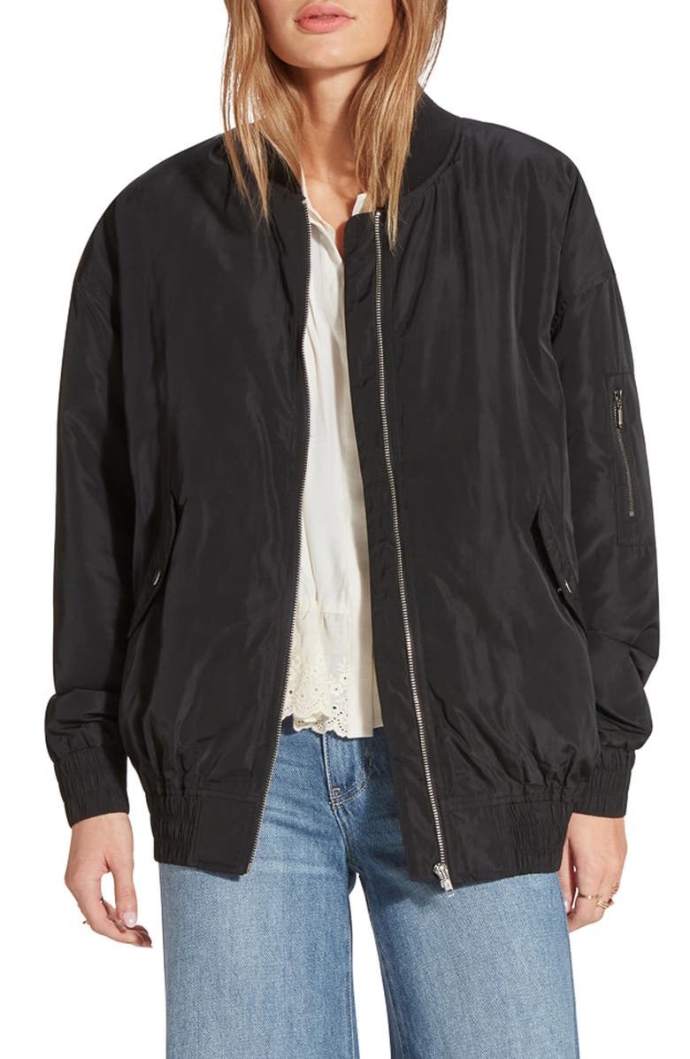 WISHLIST Long Bomber Jacket, Main, color, Black