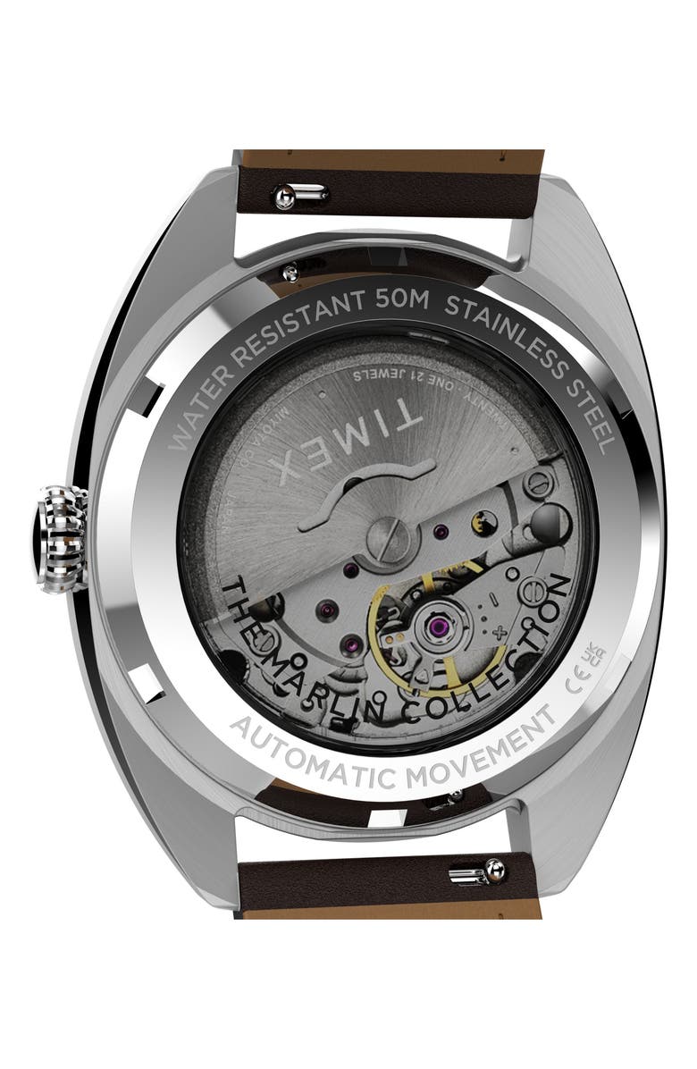 Timex<sup>®</sup> Marlin<sup>®</sup> Draper Automatic Leather Strap Watch, 37mm x 43mm, Alternate, color, Stainless Steel