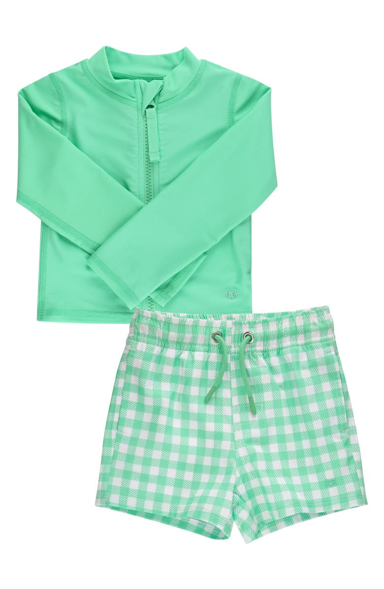 RuggedButts Kids' Spring Bud Long Sleeve UPF 50+ Two-Piece Rashguard Swimsuit, Main, color, Green