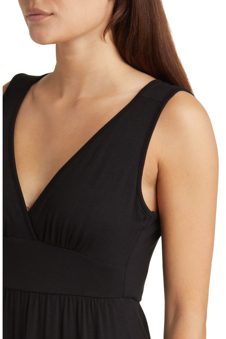 Sleeveless V-Neck Jersey Midi Dress, Alternate, color, BLACK