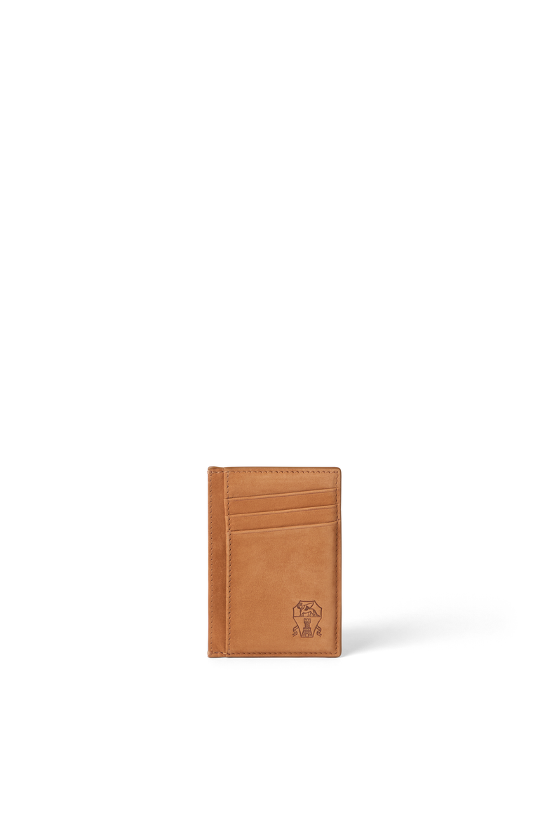Brunello Cucinelli Nubuck card holder, Main, color, Cognac