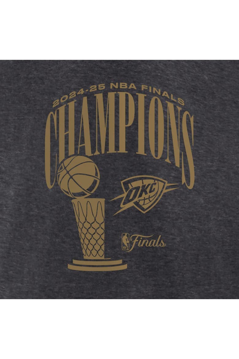 Women's Fanatics  Heather Charcoal Oklahoma City Thunder 2025 NBA Finals Champions Double Dribble V-Neck T-Shirt, Alternate, color, Heather Charcoal