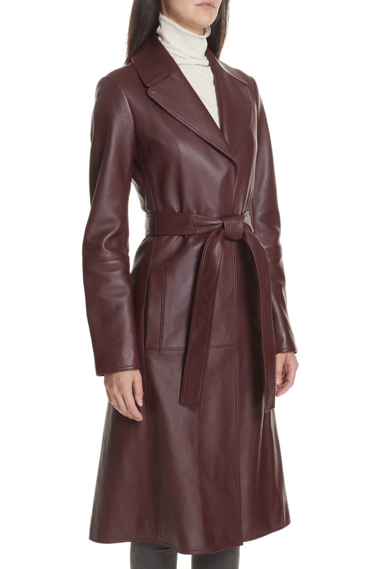Nappa Leather Trench Coat, Alternate, color, SPICED BERRY