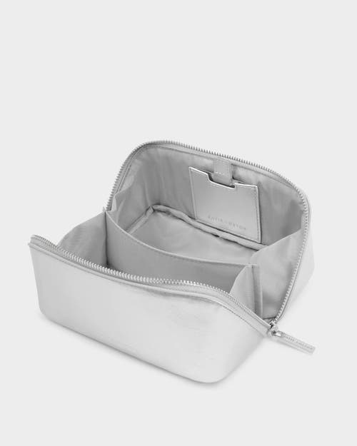 Katie Loxton Patent Crackle Fold-out Mirror Makeup Bag In Silver