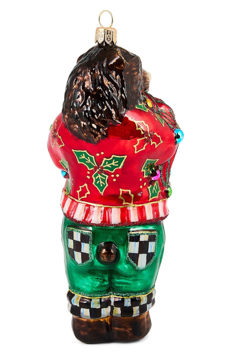 MACKENZIE CHILDS Deck the Halls Bear Glass Ornament, Alternate, color, Red