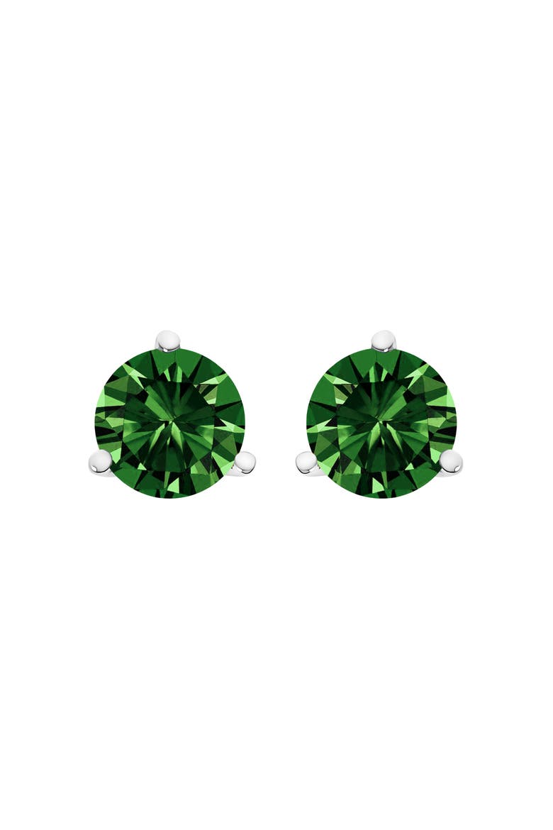 14K Gold 1 1/2 Cttw 3-Prong Martini Set Lab Grown Green Diamond Solitaire Stud Earrings, Main, color, White