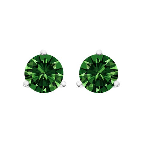 14K Gold 1 1/2 Cttw 3-Prong Martini Set Lab Grown Green Diamond Solitaire Stud Earrings