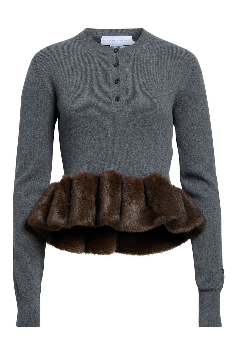 Faux Fur Trim Wool Blend Sweater, Main, color, DARK GREY MELANGE