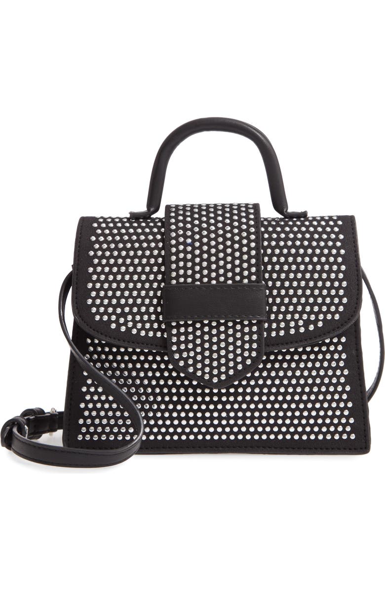 Steve Madden Mini Studded Faux Leather Top Handle Satchel, Main, color,