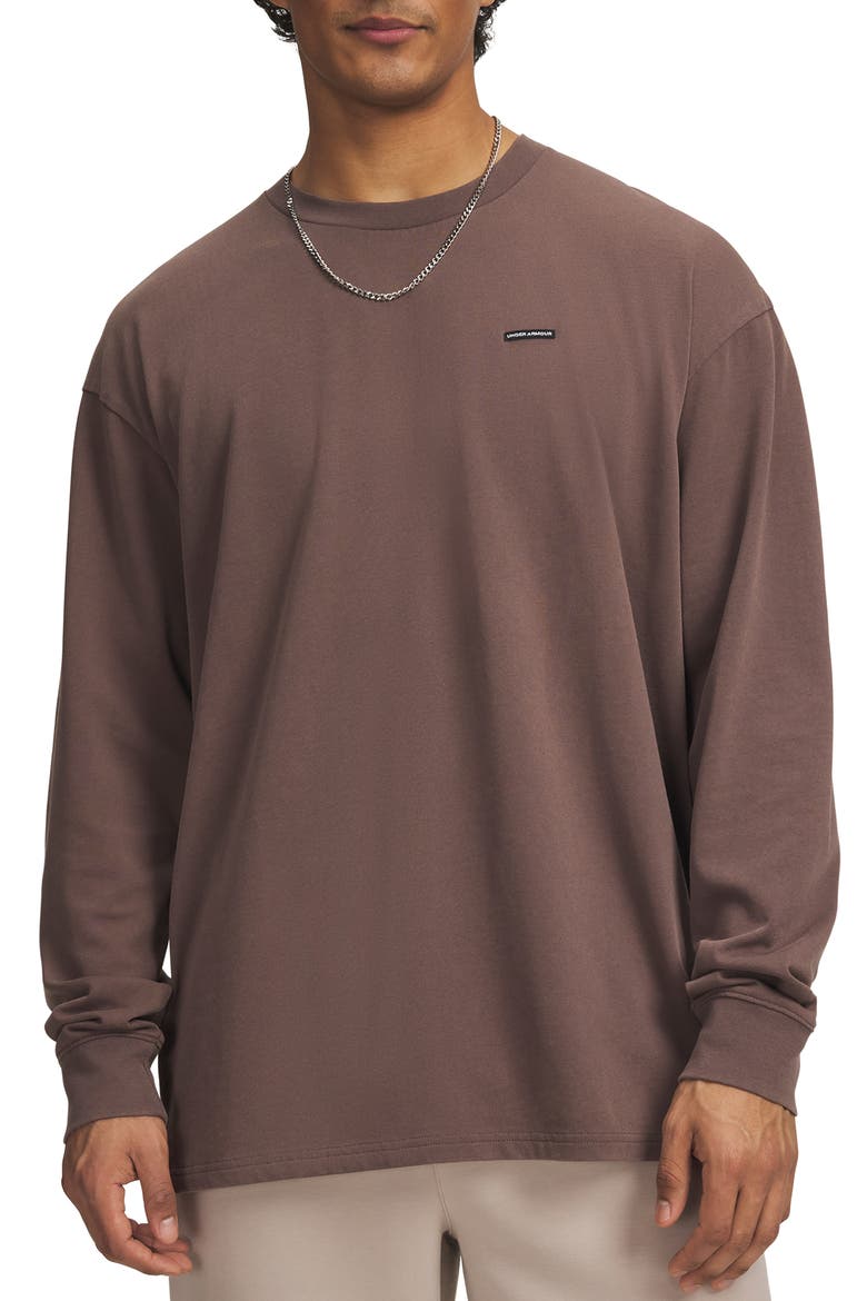 Oversized Washed Long Sleeve Performance T-Shirt, Main, color, PEPPERCORN BROWN/ BLACK