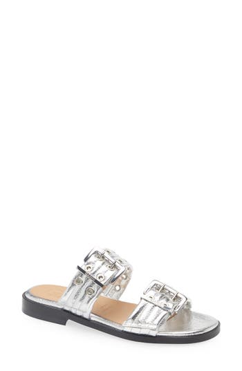 Ganni Sandal With Buckle In Metallic