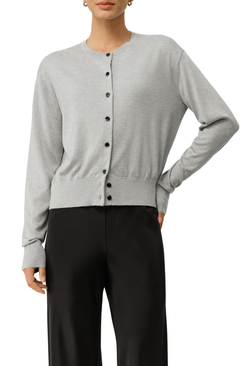 Women's Round-Neck Silk Cashmere Cardigan, Main, color, Foggy